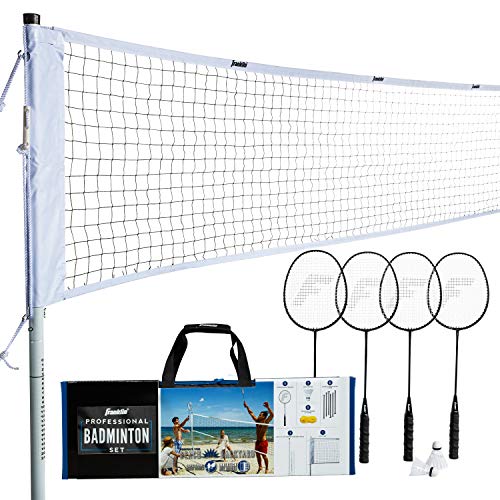 Franklin Sports Unisex-Erwachsene 4 Aluminium-Schläger, 2 Vögel, verstellbares Netz und Heringe – Hinterhof oder Strand Badminton-Set – einfache Einrichtung – Profi, weiß/schwarz von Franklin Sports