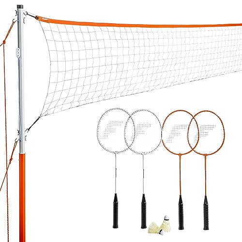 Franklin Sports Unisex-Erwachsene Starter beinhaltet 4 Stahlschläger, 2 Vögel, verstellbares Netz und Heringe – Hinterhof oder Strand Badminton-Set – einfache Netzeinrichtung, Einheitsgröße von Franklin Sports
