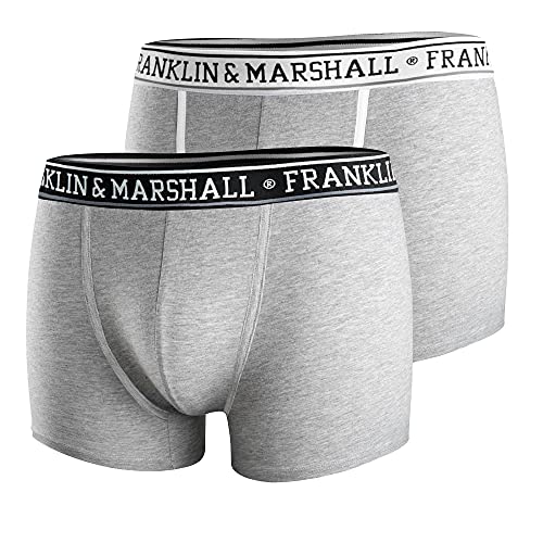 Franklin & Marshall Herren Boxer-I101291 Boxershorts, Light Grey Melange/White/Anthracite, M , 2er Pack von Franklin & Marshall