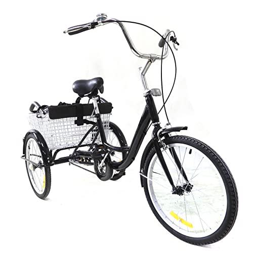 3 Räder Fahrrad mit Kindersitz & Einkaufskorb, 20" Verstellbarer Dreirad mit Manuelle Klingel Tricycle für Erwachsene Senioren ältere Menschen, Mädchen, Jungen, Herren und Damen von Frederimo