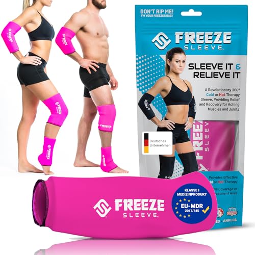 FREEZE SLEEVE®, Kühlbandage mit Wärmefunktion wiederverwendbar mit 360° Abdeckung Kühlpack für Knie Ellbogen Gelenke hilft bei Tennisarm Knieschmerzen Entzündung Arthrose (Pink - XXL) von FreezeSleeve