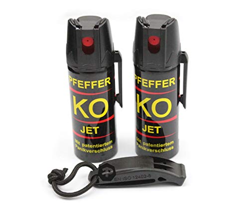 COTCLO Freizeitprofis BALLISTOL Pfefferspray KO Jet 2 Dosen mit je 50 ml - bis zu 5 m Reichweite inkl. Signalpfeife Tactical Molle schwarz von Freizeitprofis