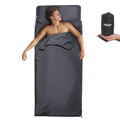 Frelaxy Hüttenschlafsack, XL Ultraleicht Reiseschlafsack mit Kissen-Fach, Dünner Komfort Sommerschlafsack mit durchgängigem Reißverschluss/kein Reißverschluss von Frelaxy