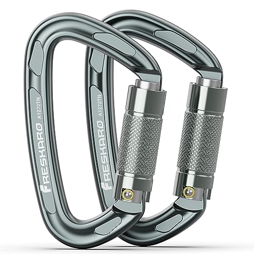 FresKaro Karabiner Klettern, karabinerhaken groß, HMS schraubkarabiner, Schnellverschluss und Schwerlast, UIAA Zertifiziert Carabiner Für Bergsteigen, Abseilen, Hundeleinen, Stark, 2Stück, Grau von FresKaro