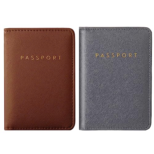 2 Stück Brautpasshüllen Halter Reisebrieftasche Reisepasshülle, Braun und Grau, Reisebrieftasche von Frienda