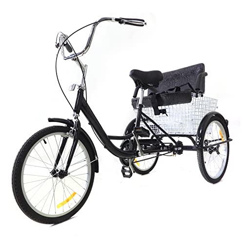 Froulaland 3 Räder 20Zoll Dreirad Erwachsene mit Kindersitz & Einkaufskorb Tricycle Fahrrad,Erwachsenendreirad für Senioren.Dreirad mit verstellbarem Sitz von Froulaland
