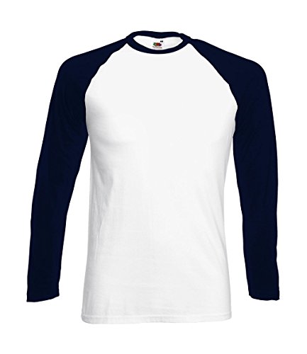 Fruit of the Loom Baseball Langarm ( Longsleeve ) T-Shirt S M L XL XXL Weiss - Navy,M von Fruit of the Loom