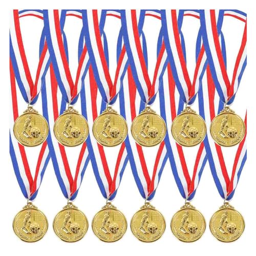 Fubdnefvo 12 Stück Fußballpokal-Medaille, Medaillen, Auszeichnungen, Partygeschenke für Studenten, Fußballmetalle, Zinklegierung, Goldene Auszeichnung für Fußball von Fubdnefvo