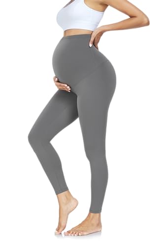 FuelMeFoot Damen Umstandsleggings High Waist Schwangerschaftsleggings Umstandshose Blickdicht Stretch Elastisch Weich Lang Yoga. Dunkelgrau L von FuelMeFoot