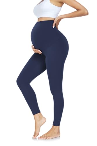 FuelMeFoot Damen Umstandsleggings High Waist Schwangerschaftsleggings Umstandshose Blickdicht Stretch Elastisch Weich Lang Yoga. Navy XL von FuelMeFoot