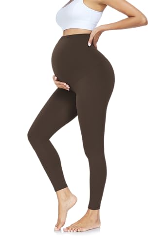 FuelMeFoot Damen Umstandsleggings High Waist Schwangerschaftsleggings Umstandshose Blickdicht Stretch Elastisch Weich Lang. Braun S von FuelMeFoot