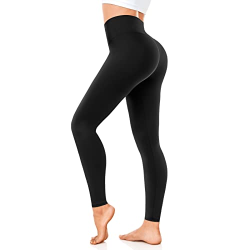 FuelMeFoot Leggings Damen High Waist Blickdicht Leggins mit Bauchkontrolle Slim Fit Angenehm Weiche Elastische Sportleggings.1 Pack-01-Schwarz 4XL von FuelMeFoot
