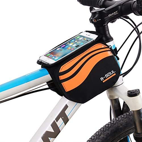 FülleMore Fahrrad Rahmentasche Fahrradtasche Handytasche Oberrohrtasche mit wasserdichtem Touchscreen passend bis zu 5,7 Zoll für MTB, Rennrad, Straßenrand,GPS Navi,Handy (Orange) von FülleMore