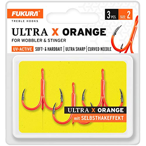 Fukura Ultra X Orange Drillinge - Drillingshaken, Größe/Packungsinhalt:Gr. 2 / 3 Stück von Fukura