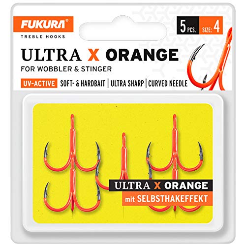 Fukura Ultra X Orange Drillinge - Drillingshaken, Größe/Packungsinhalt:Gr. 4 / 5 Stück von Fukura