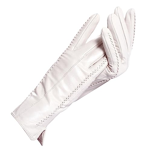 Weiße Damen-Lederhandschuhe, Echtes Leder, Baumwollfutter, Warme Winter-Lederhandschuhe, 25 cm Beige 7.5 von Fulbant