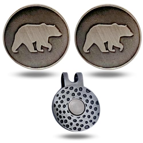 Bär Einzigartige magnetische Golfball-Marker aus Metall (2 Ballmarker + 1 Hutclip) von Full Metal Markers
