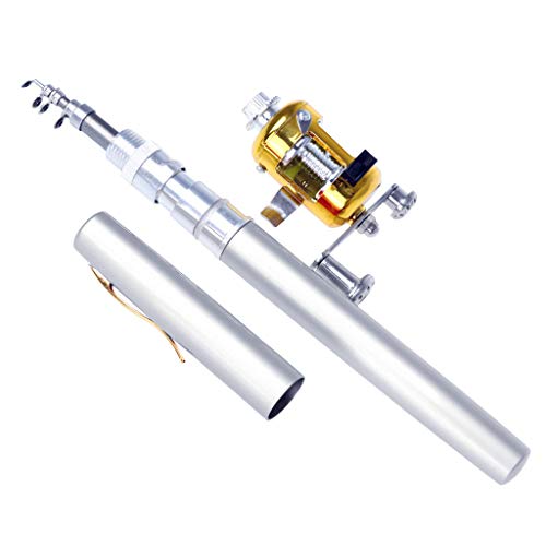 97cm Angelrolle und Stange Combos,Fulltime Angelrute Aluminium Pocket Pen Rod Fishing Mini Teleskop Angelrute Pole + Aufroller (E) von Fulltime E-Gadget
