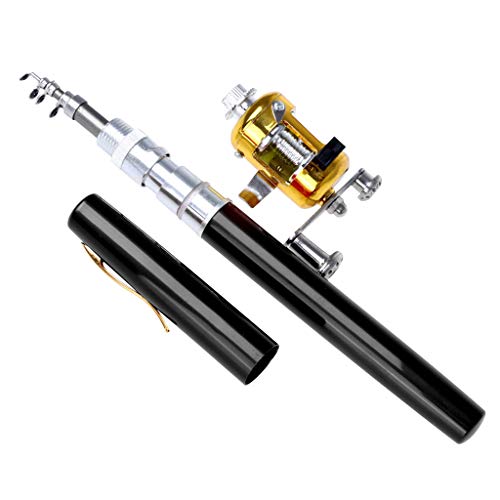 97cm Angelrolle und Stange Combos,Fulltime Angelrute Aluminium Pocket Pen Rod Fishing Mini Teleskop Angelrute Pole + Aufroller (F) von Fulltime E-Gadget