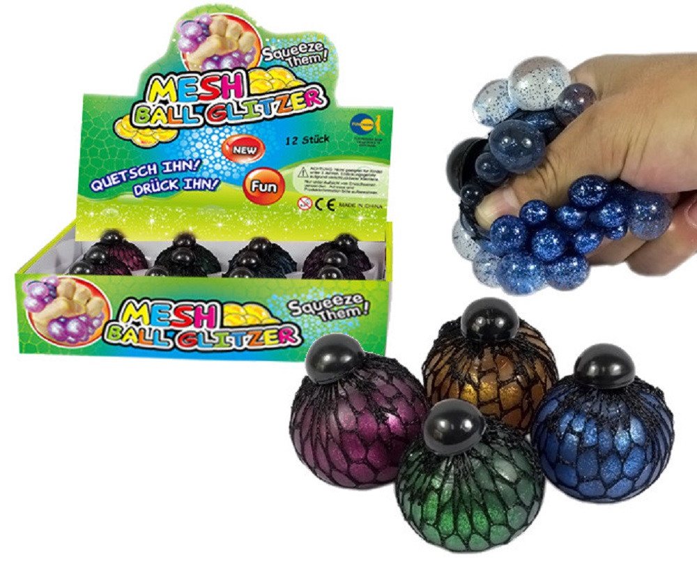 Fun Trading Squashball Mesh Ball, Glitzer, Quetsch, Knautsball, Stressbälle (4-St), Partygeschenke, Glückspreise, Geschenke, Mitgebsel von Fun Trading