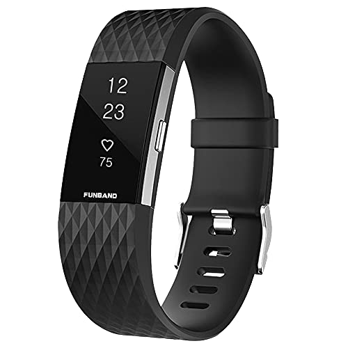 FunBand® für Fitbit Charge 2 Armband,Klassisch Verstellbares Ersatz weiches Silikon Sporty Wrist Strap Band Armbanduhr Uhrenarmband Schlaufe Armbänder für Fitbit Charge 2 Smartwatch (Small & Large) von FunBand