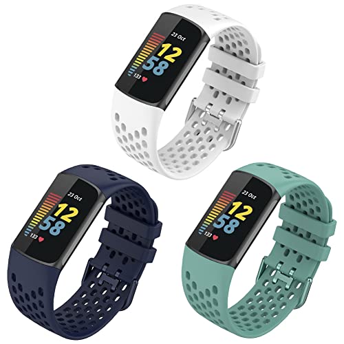 FunBand Armband Kompatibel mit Fitbit Charge 5 Armband, Weiches Silikon Sport Atmungsaktives Ersatzband Verstellbares Uhrenarmband Armbänder für Fitbit Charge 5 Activity Tracker, 3-Pack von FunBand