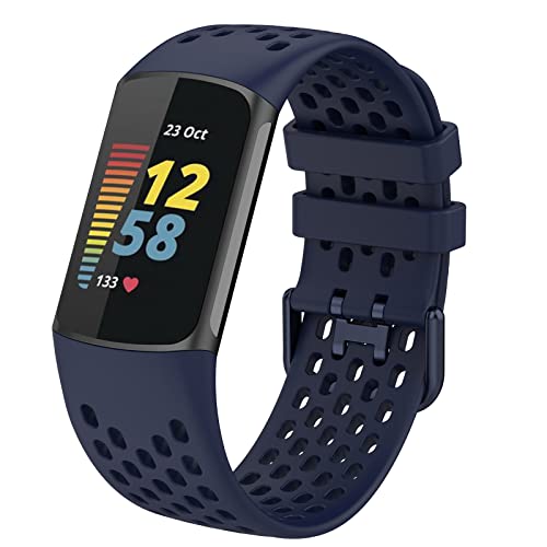 FunBand Armband Kompatibel mit Fitbit Charge 5 Armband, Weiches Silikon Sport Atmungsaktives Ersatzband Verstellbares Uhrenarmband Armbänder für Fitbit Charge 5 Activity Tracker, Dunkelblau von FunBand