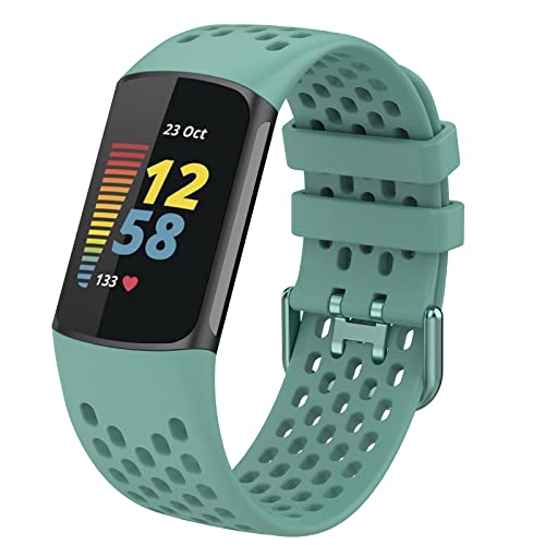 FunBand Armband Kompatibel mit Fitbit Charge 5 Armband, Weiches Silikon Sport Atmungsaktives Ersatzband Verstellbares Uhrenarmband Armbänder für Fitbit Charge 5 Activity Tracker, Grün von FunBand