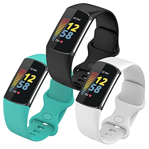 FunBand Armband kompatibel mit Fitbit Charge 5 Armband, Weiches Silikon Sport Ersatzband Verstellbares Uhrenarmband Armbänder für Fitbit Charge 5 Activity Tracker für Damen Herren, 3-Pack von FunBand