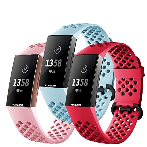 FunBand für Fitbit Charge 3/Charge 4 Armband,Atmungsaktiv Verstellbares Ersatz weiches Silikon Sporty Wrist Strap Armbanduhr Uhrenarmband Schlaufe Armbänder für Fitbit Charge 3/Charge 4 Smartwatch von FunBand