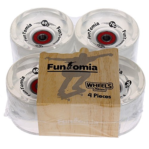 FunTomia 4 Stück (LED) Longboard/Skateboard Rollen (Big Wheels) in 70x51mm 80A inkl. Mach1® Kugellager und Metall Spacer 80A Rollenhärte von FunTomia