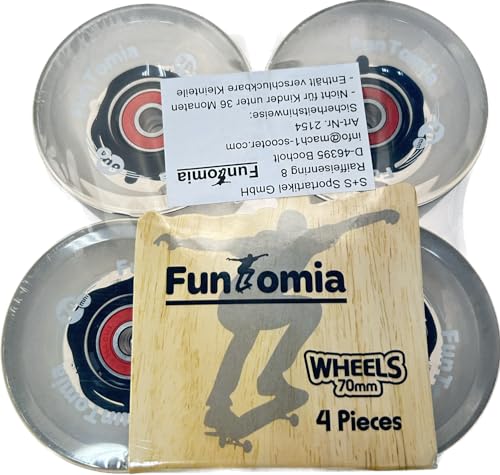 FunTomia 4 Stück (LED) Longboard/Skateboard Rollen (Big Wheels) in 70x51mm 80A inkl. Mach1® Kugellager und Metall Spacer 80A Rollenhärte von FunTomia