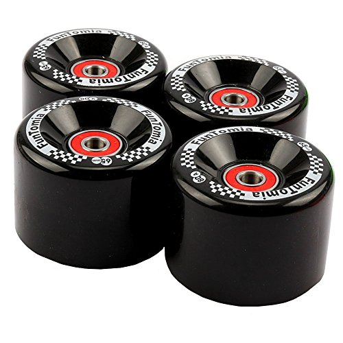 FunTomia 4 Stück Longboard/Skateboard/Mini-Board Rollen (Big Wheels) in 65x45mm 80A inkl. ABEC-9 Kugellager und Metall Spacer 80A Rollenhärte (schwarz) von FunTomia