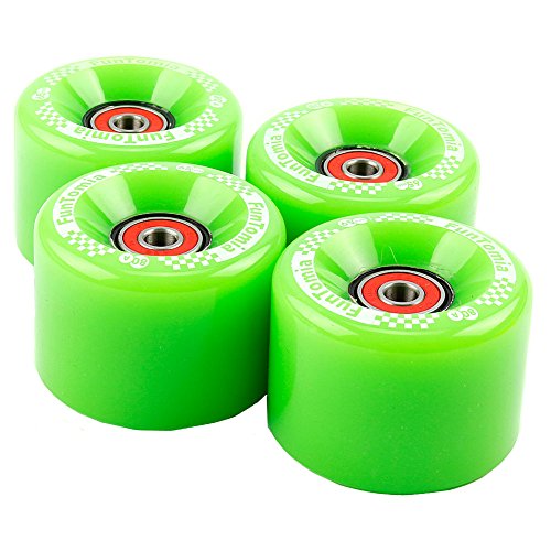 FunTomia 4 Stück Longboard/Skateboard/Mini-Board Rollen (Big Wheels) in 65x45mm 80A inkl. ABEC-9 Kugellager und Metall Spacer 80A Rollenhärte von FunTomia