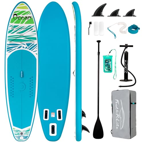 FunWater Aufblasbares Stand Up Paddle Board Surfbrett SUP Komplettes Paddleboard Zubehör Verstellbares Paddel, Pumpe, ISUP Reiserucksack, Leine, Erwachsene Paddelboard von FunWater