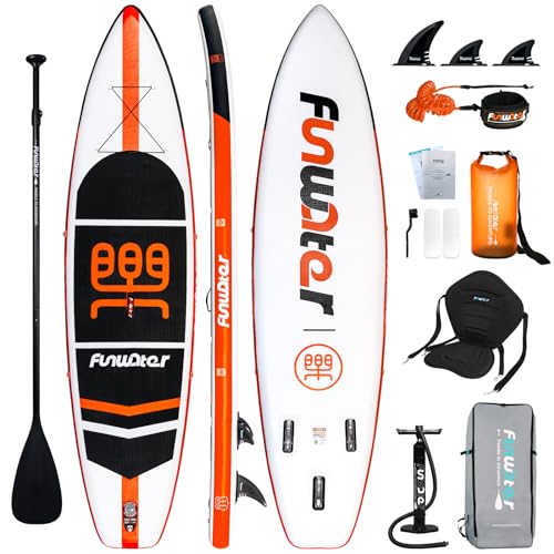 FunWater Aufblasbare Stand Up Paddling Board Sup Paddle Board Mit Verstellbarem Paddel, Handpumpe, Anti-Rutsch Eva Deck, Sicherheitsleine, Sitze, Für Erwachsene von FunWater