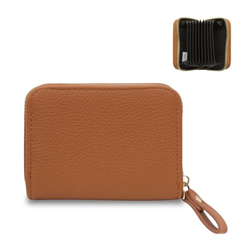 FuninCrea Kartenetui Damen Kartenhülle RFID Karten Portemonnaiedamen Klein 9 Kartensteckplätze Ziehharmonika Geldbörse Damen PU Leder Card Holder mit Reissverschluss für Kartenorganizer (braun) von FuninCrea