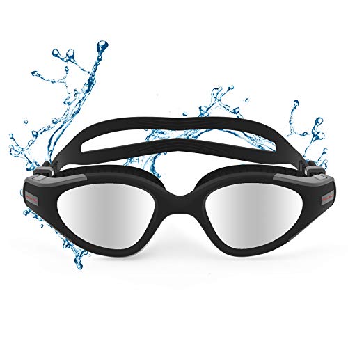 Funní Día Polarisiert Schwimmbrille für Herren und Damen,Schwimmbrille mit Spiegel Linse UV-Schutz Anti Nebel Verstellbar Gurt Komfort Profi Schwimmbrillen für Erwachsene Jugendliche von Funní Día
