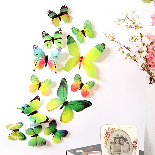 Furnnism 12 Stück 3D Schmetterling Wandaufkleber Abnehmbare Schmetterling Wandtattoos Lebhafter Schmetterling Wandgemälde Stickr für DIY Party Büro Zuhause und Raum, 3 Größenkombinationen von Furnnism
