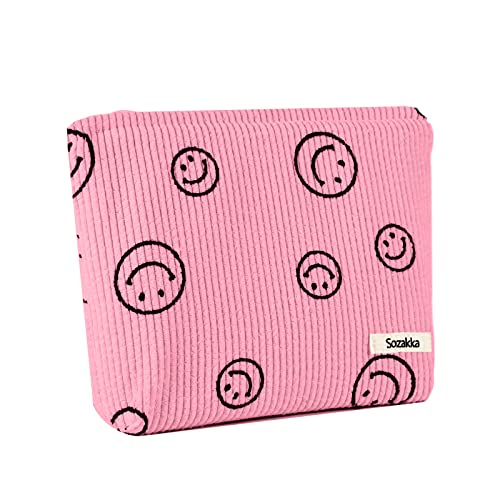 Fycyko Kompatibel für Make-up-Tasche, Smiley-Druck, Cord, Kulturbeutel, Reise-Make-up-Tasche, Organizer, Mini-Kosmetiktasche für Frauen und Mädchen, rose, Kosmetiktasche Kulturtasche Kosmetiktasche von Fycyko