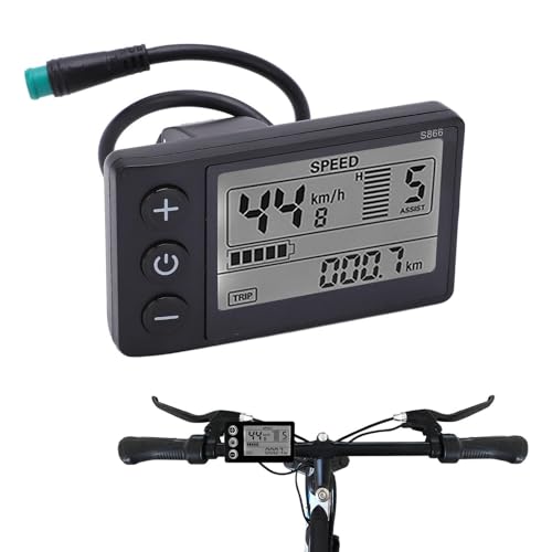 Elektrisches Fahrrad LCD Display Meter, S866 LCD Display, Elektrofahrrad S866 LCD Display Messgerät 24V 36V 48V Bedienfeld mit wasserdichtem Stecker für 22,2 mm/0,9 Zoll Lenker von Fyearfly