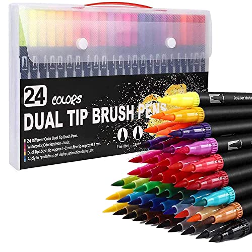 Fzzuzdlap Malstifte 24 Farben Dual Brush Pens Filzstifte Kunstmarker Zeichnen, Malen, Kalligraphie, Malbücher von Fzzuzdlap