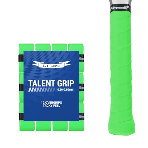G-Lueck 12er Set Tennis Griffband Talent Grip | 0,60mm Stärke | Overgrip für Squash Badminton Schläger & Kicker inkl. selbstklebendes Abschlußband | sehr griffig, Anti-Rutsch (Grün) von G-Lueck