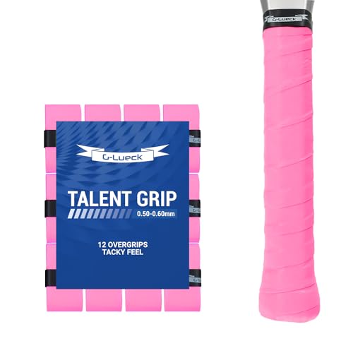 G-Lueck 12er Set Tennis Griffband Talent Grip | 0,60mm Stärke | Overgrip für Squash Badminton Schläger & Kicker inkl. selbstklebendes Abschlußband | sehr griffig, Anti-Rutsch (Pink) von G-Lueck