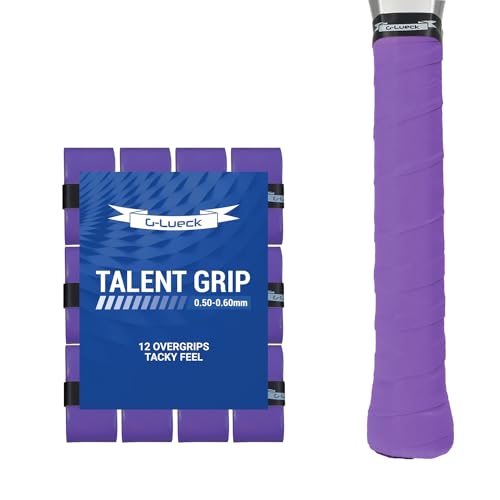 G-Lueck 12er Set Tennis Griffband Talent Grip | 0,60mm Stärke | Overgrip für Squash Badminton Schläger & Kicker inkl. selbstklebendes Abschlußband | sehr griffig, Anti-Rutsch (Violett) von G-Lueck
