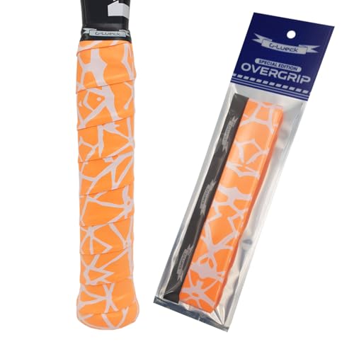 G-Lueck Overgrip für Tennis, Padel, Badminton oder Squash Schläger mit Muster – rutschfest, dünn, langlebig mit hohem Grip - 0,60mm Stärke - Griffband für Rackets (Orange-Weiß) von G-Lueck