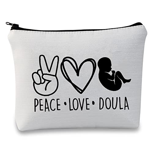 Doula Kosmetiktasche mit Aufschrift "Thank You", mit Reißverschluss, Motiv: Frieden, Liebe, Doula, mit Reißverschluss, Geschenk für Hebammen, Peace Love Doula Fluoreszenz-Tasche von G2TUP
