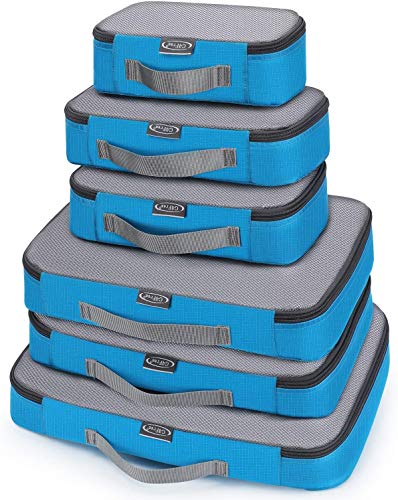 G4Free 3/6/7-teiliges Set Packing Cubes Koffer Organizer Set Faltbarer Kleidertaschen Kleidung Packwürfel Schuhe Packtaschen Reisegepäck für Urlaub Reisen (Blau, (1S+2M+2L+XL)-6PC-Gittergewebe) von G4Free