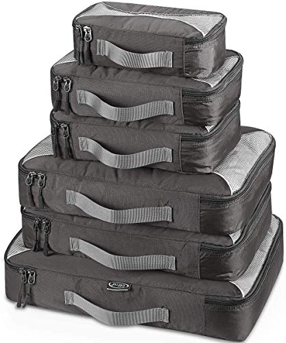 G4Free 3/6/7-teiliges Set Packing Cubes Koffer Organizer Set Faltbarer Kleidertaschen Kleidung Packwürfel Schuhe Packtaschen Reisegepäck für Urlaub Reisen (Grau, (1S+2M+2L+XL)-6PC) von G4Free