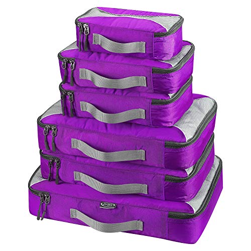 G4Free 3/6/7-teiliges Set Packing Cubes Koffer Organizer Set Faltbarer Kleidertaschen Kleidung Packwürfel Schuhe Packtaschen Reisegepäck für Urlaub Reisen (Lila, (1S+2M+2L+XL)-6PC) von G4Free